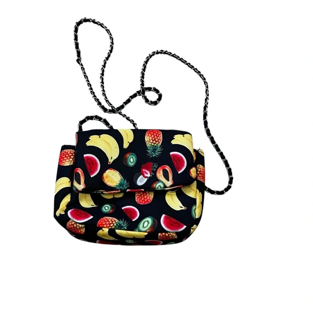 Tropical fruit purse bag banana pineapple watermelon papaya kiwi black 3 am